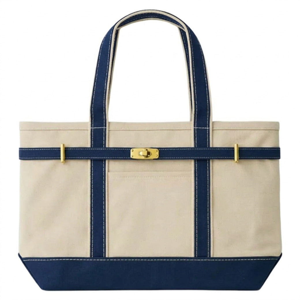 Canvas Boat Tote Classic Navy Trim Collapsible Carryall