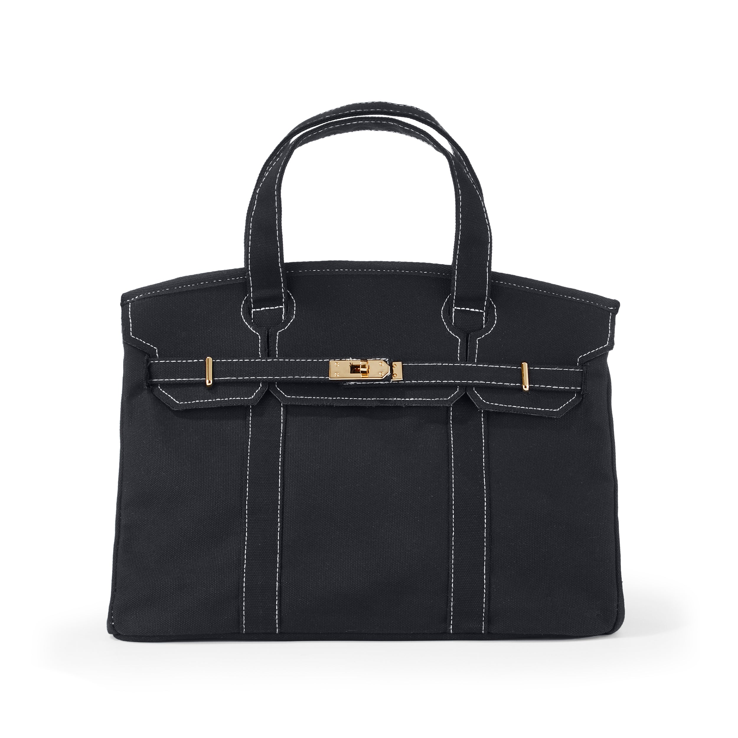 The Boatkin Canvas Tote – Canvas Bag Solid Black Gold Hardware