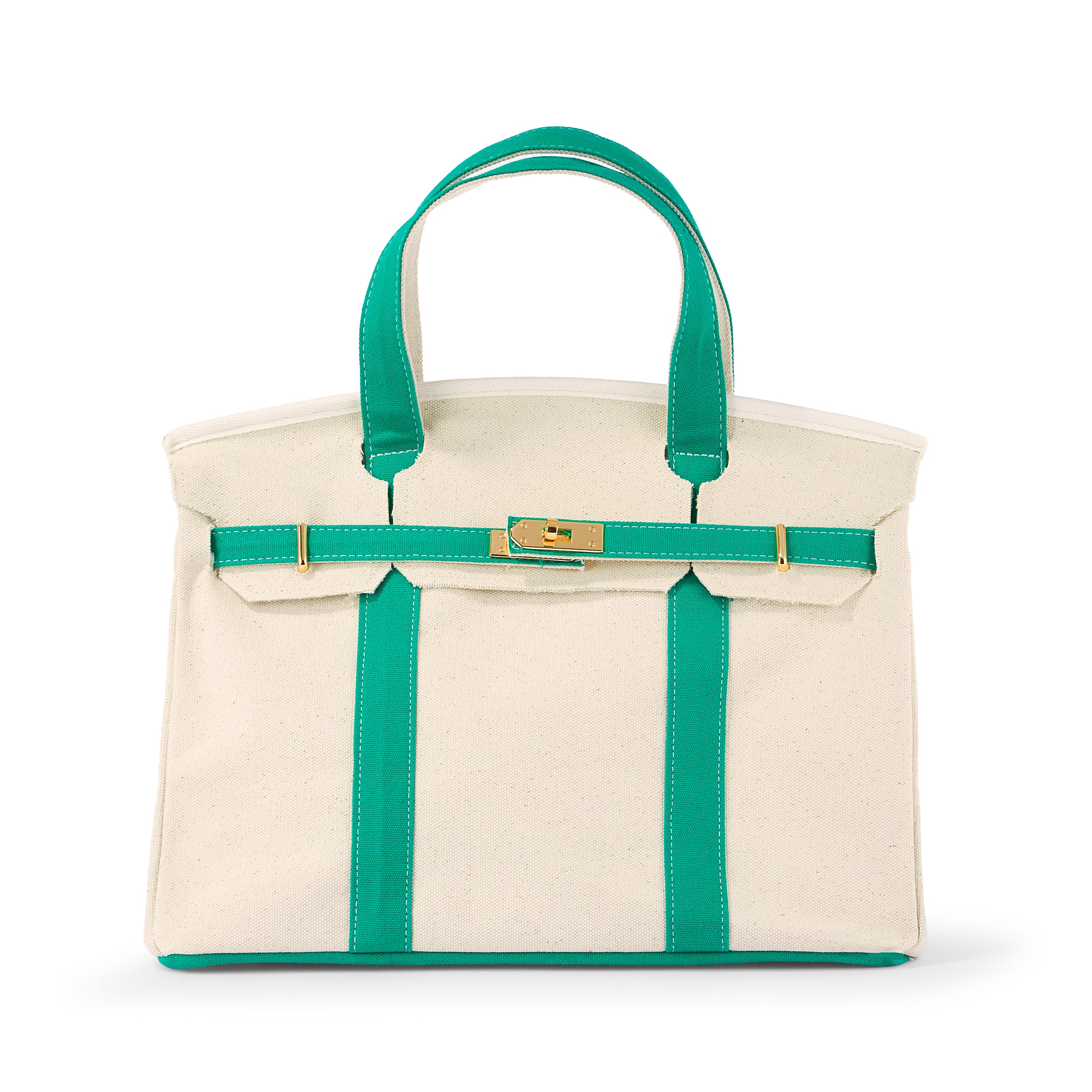 The Boatkin Canvas Tote – Handcrafted Canvas Bag with Green Trim & Gold Hardware