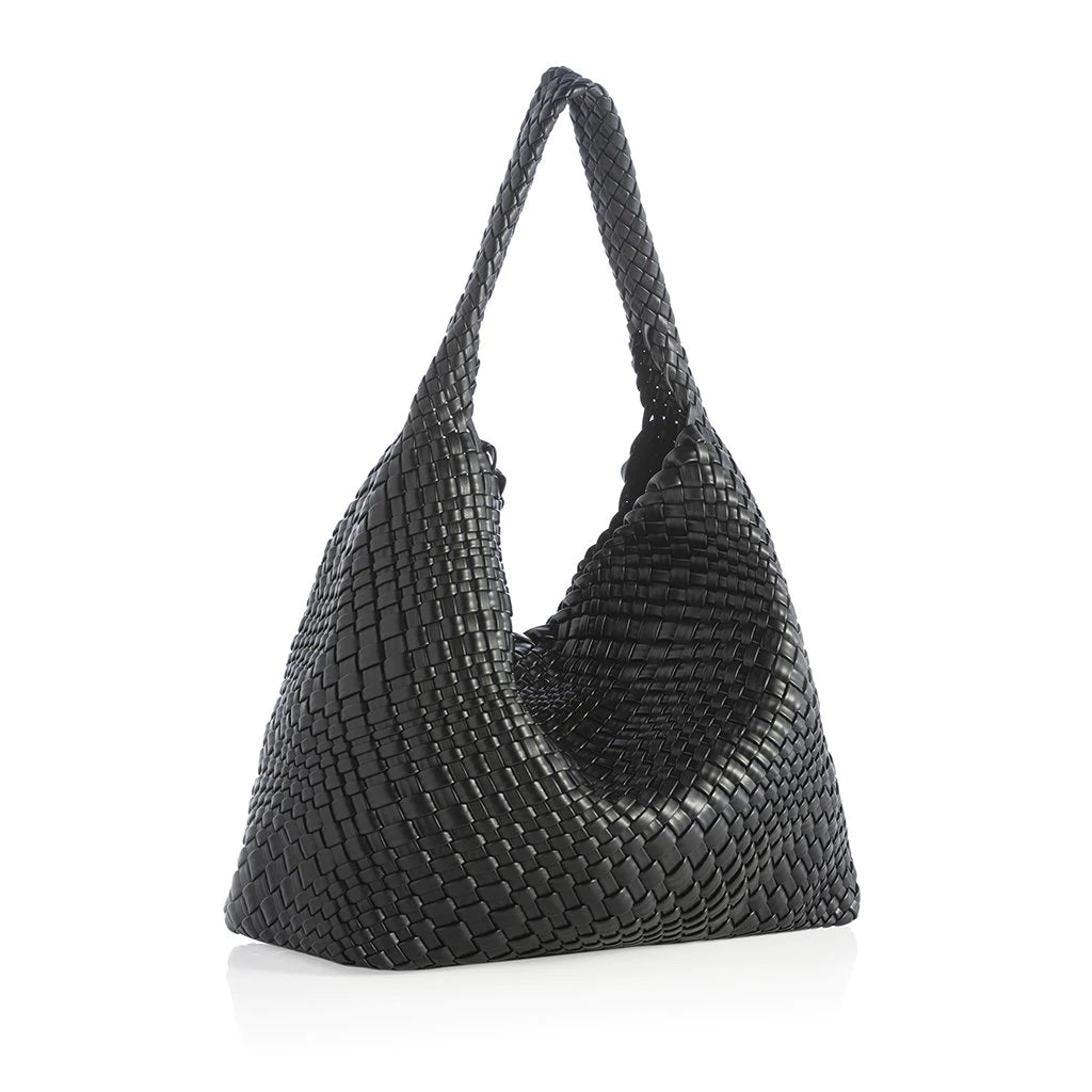 Blythe Black Woven Vegan Leather Hobo Bag | Shiraleah