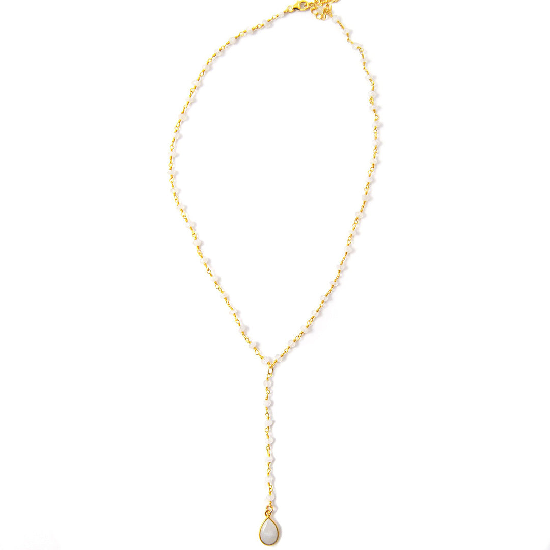 Luna Lariat Necklace with Moonstone Bezel Pendant | FYB Jewelry