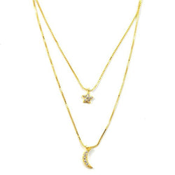 Gold Layered Moon and Star Lily Necklace | FYB Jewelry"