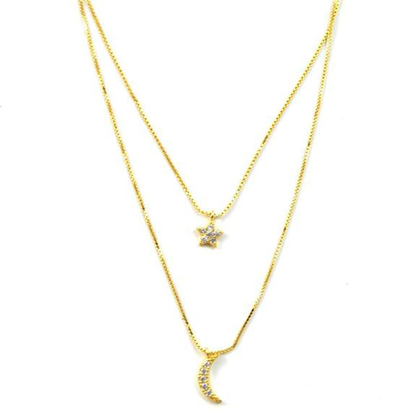 Moon & Star Lily Gold Layer Necklace
