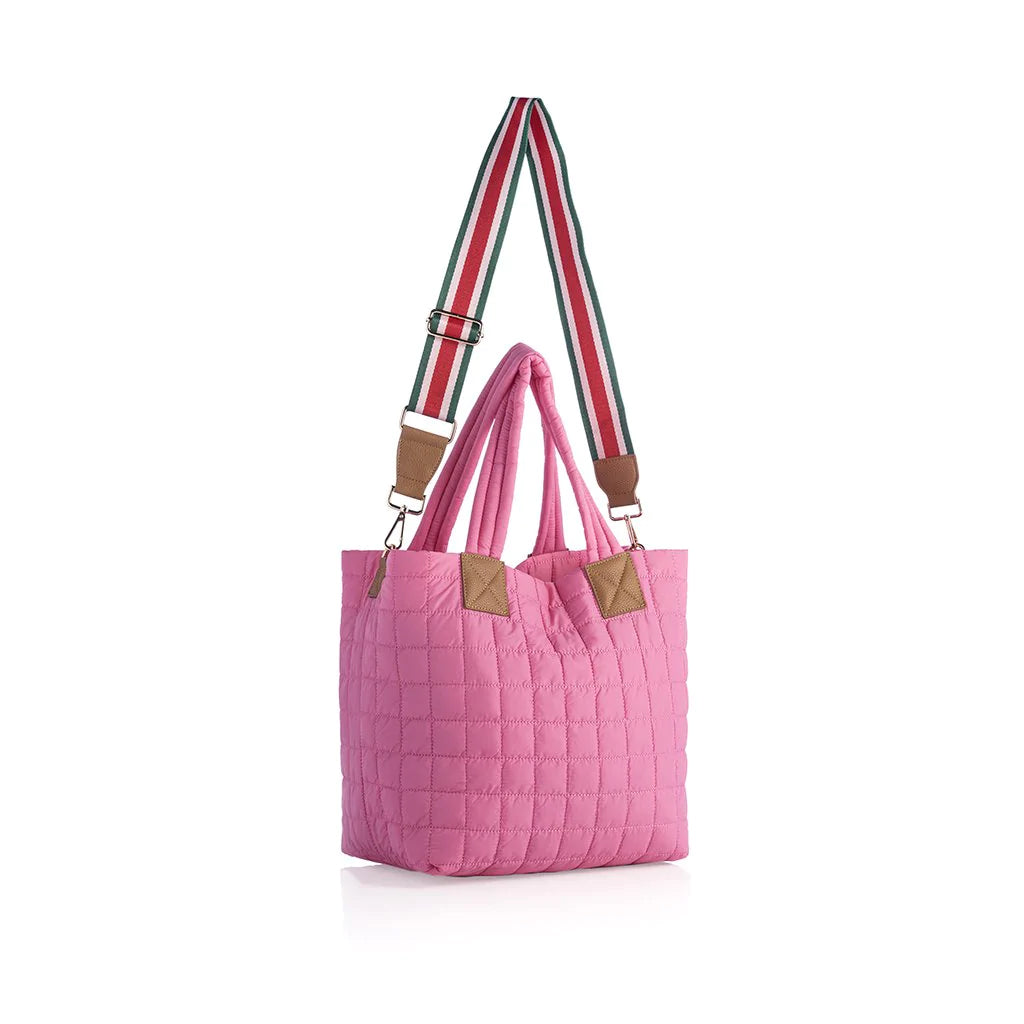 Ezra Quilted Nylon Tote Bag with Gold Hardware - Convertible Shoulder and Crossbody Bag | Shiraleah