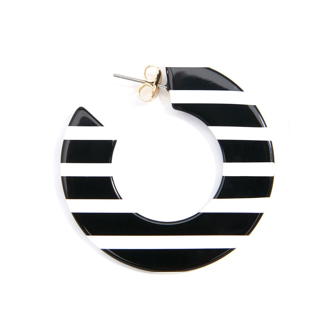 Black and White Striped Flat Hoop Earrings - Modern Statement Earrings | ZENZII