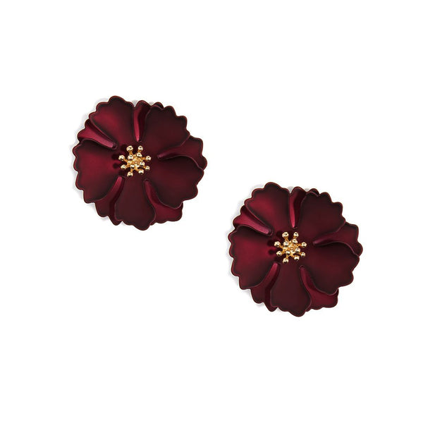 Metallic Camellia Flower Earrings
