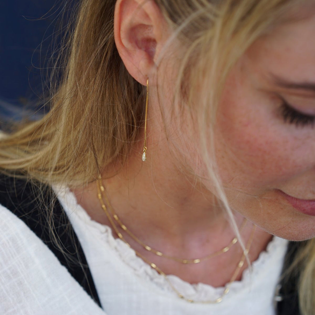 Kiri Threader Earrings with CZ Gold Accent | FYB Jewerly