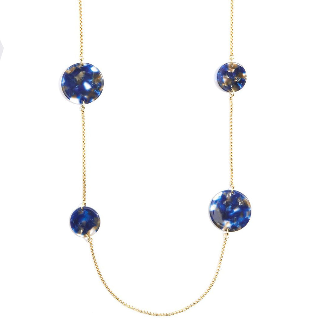 Navy Tortoise Circles Box Chain Long Necklace | ZENZII