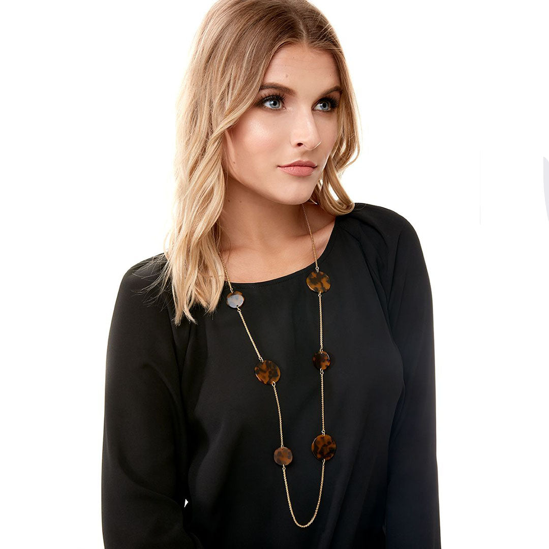Navy Tortoise Circles Box Chain Long Necklace | ZENZII